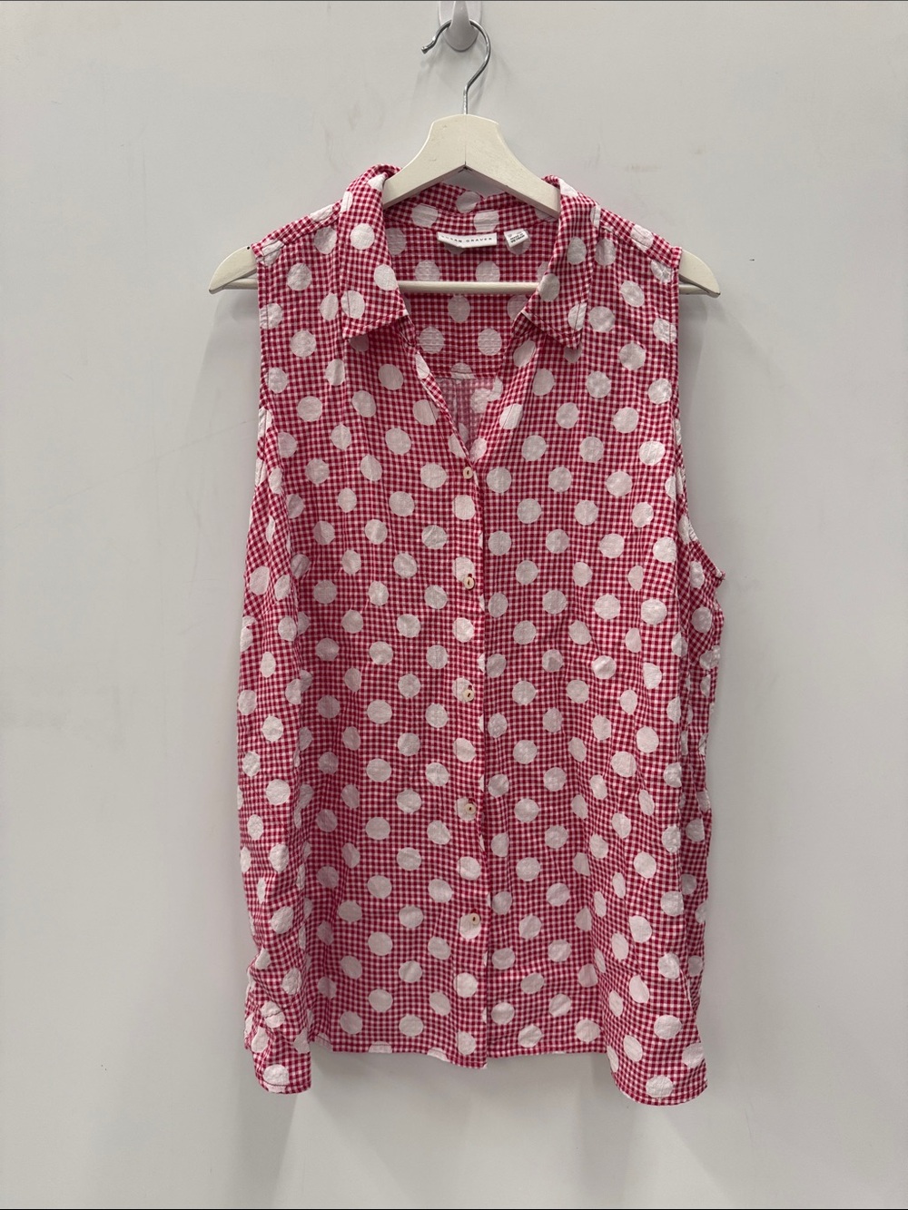 Susan Graver Pink Polka Dot Sleeveless Button-Front Top Size 2X